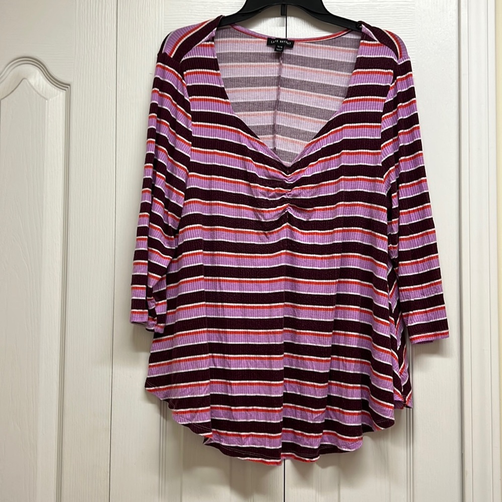 Lane Bryant Pink, Purple, and Red Striped Blouse Size 14/16